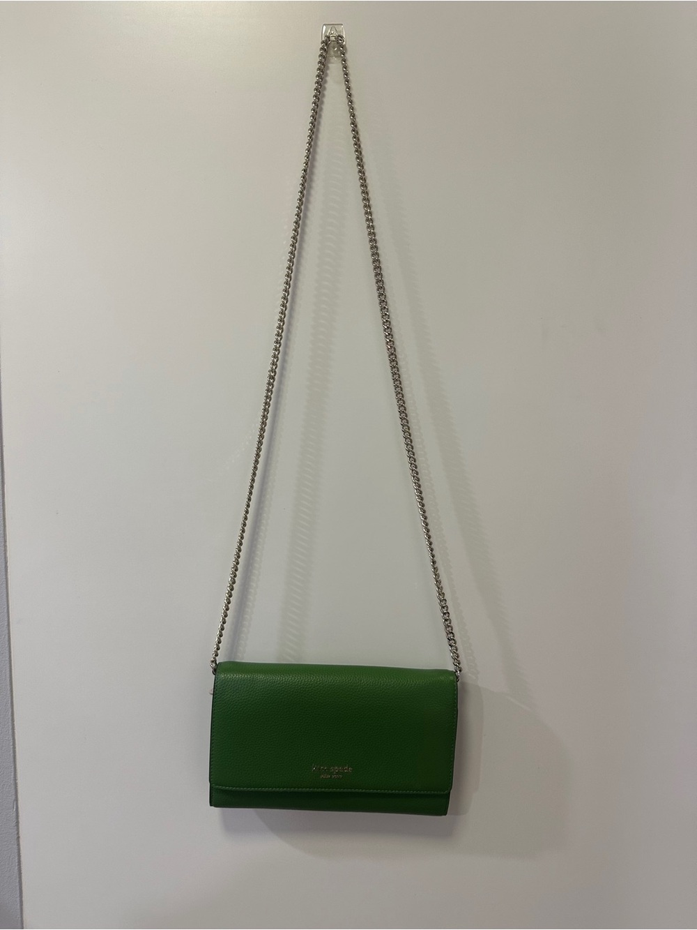 Green Leather Crossbody Bag with Chain Strap